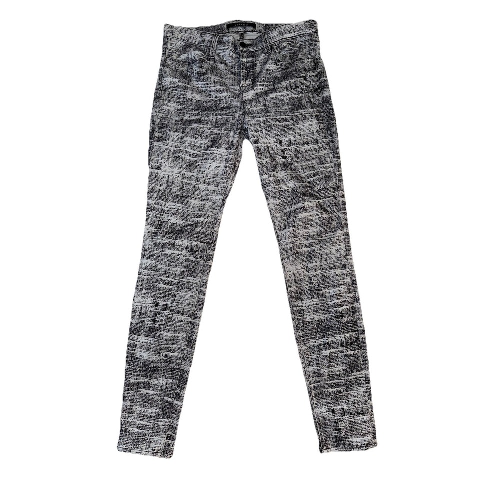 J Brand Women's Fog Super Skinny Button Jeans Sz 12 Sz 30 Black White Denim